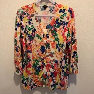 Talbots Womens Sweater in Multi Floral Color Print. Buttons have pearl tone. 3X.